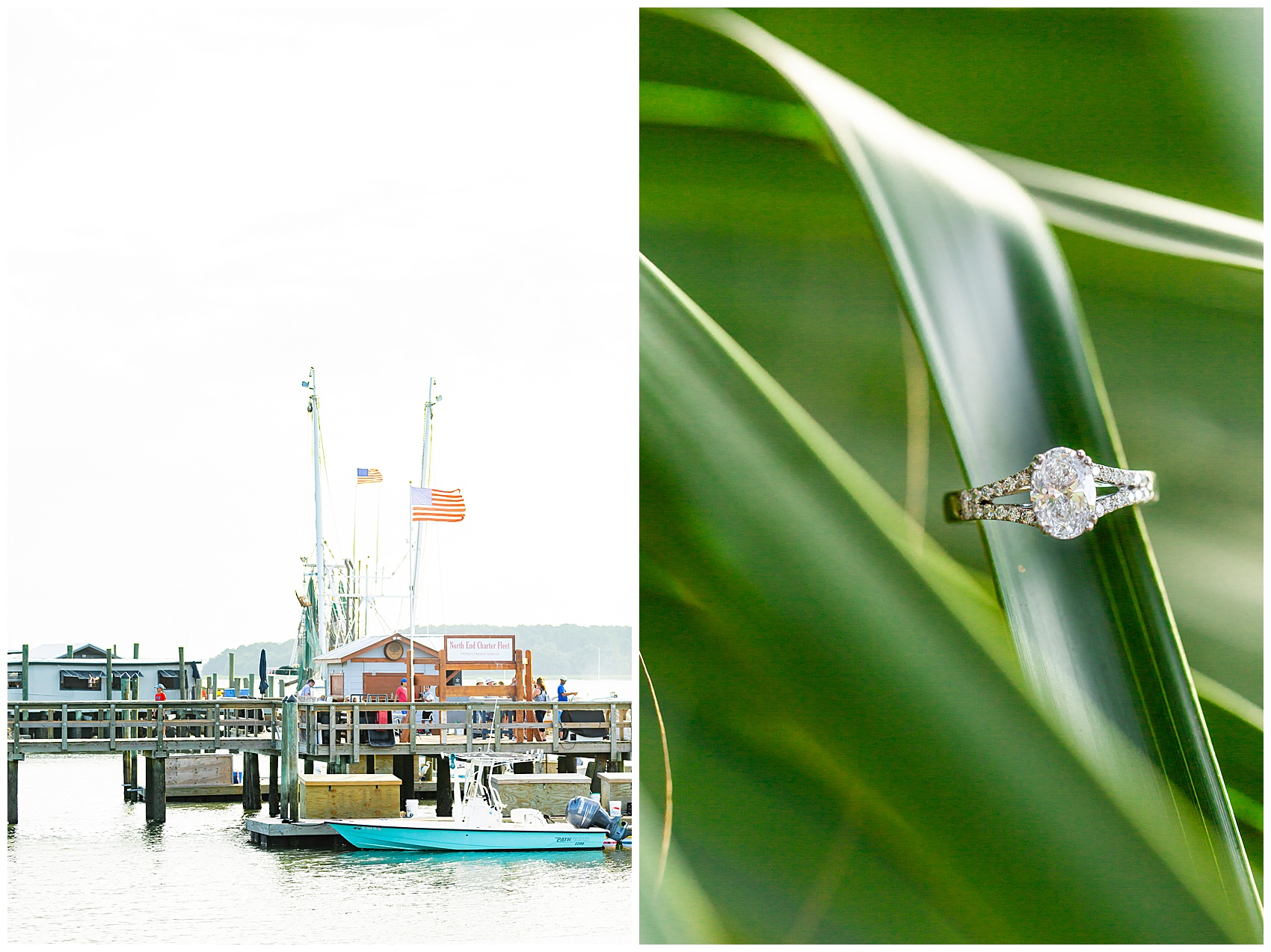Engagement ring on a palm leaf