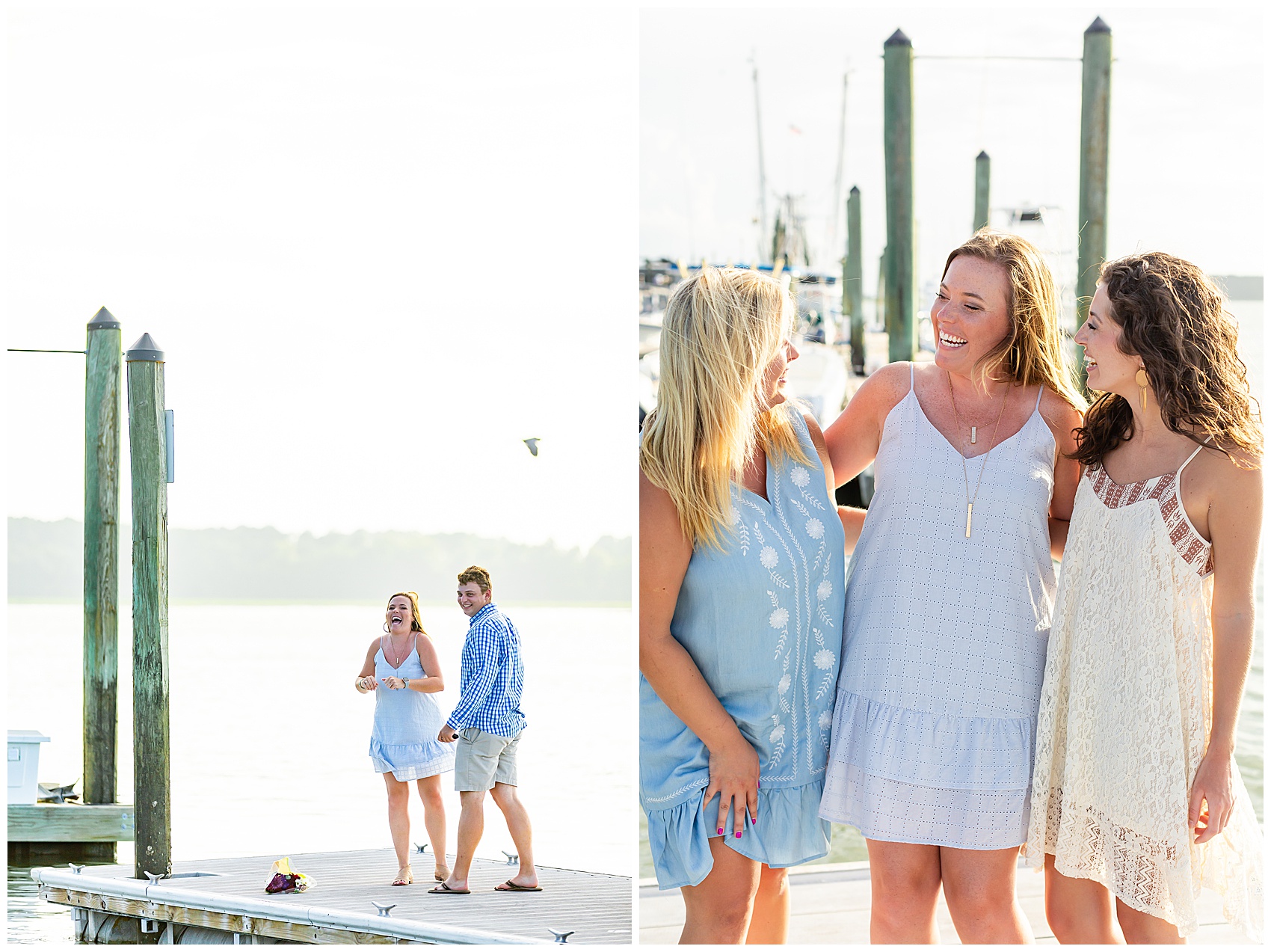 friends and family celebrate a newly engaged couple at Hilton Head Island
