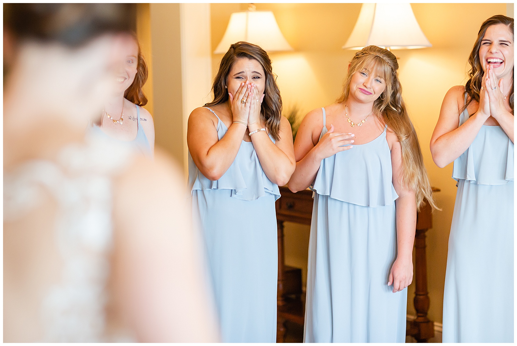 Bridesmaids first look at a Classic Seabrook Island Wedding