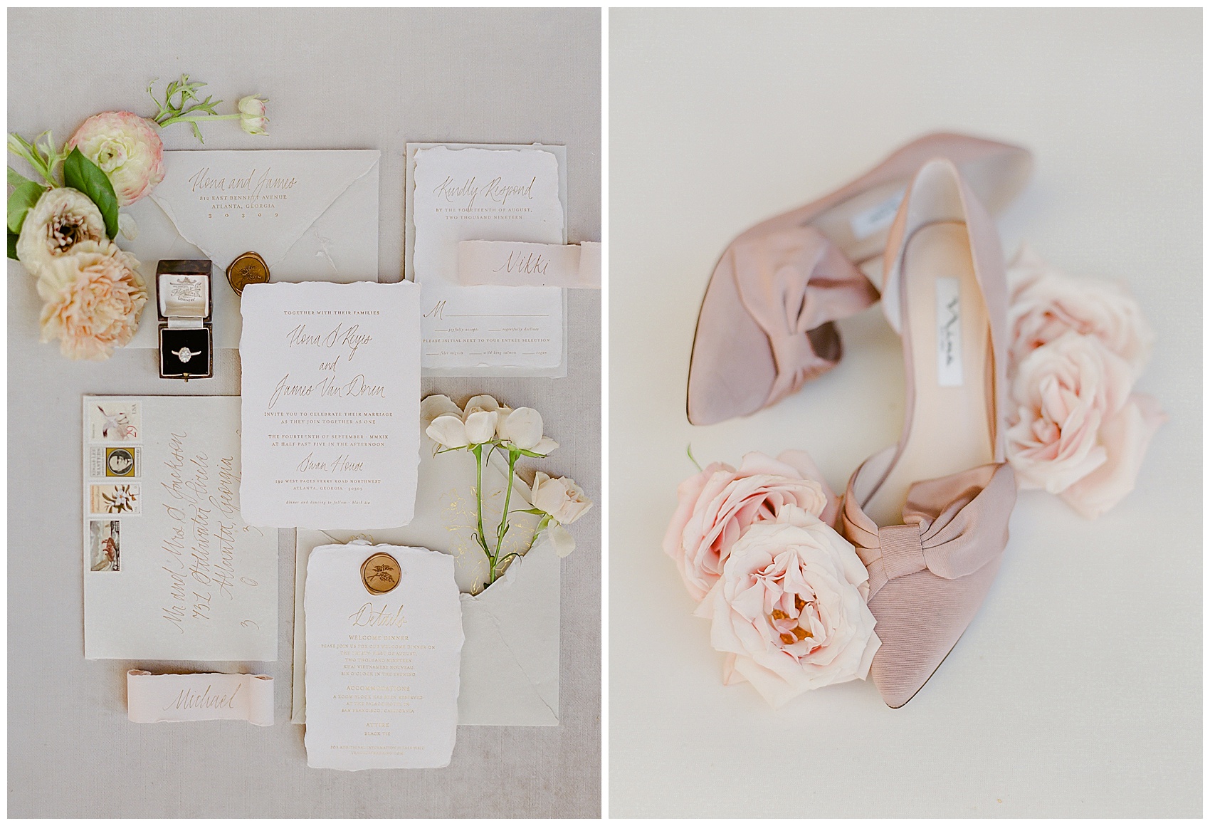 wedding invitation suite and shoes