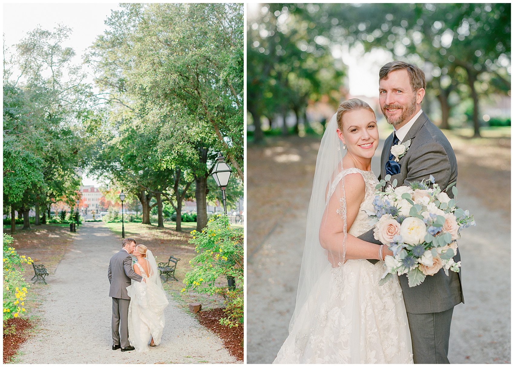 bride and groom at their wedding at the Historic Rice Mill in downtown Charleston