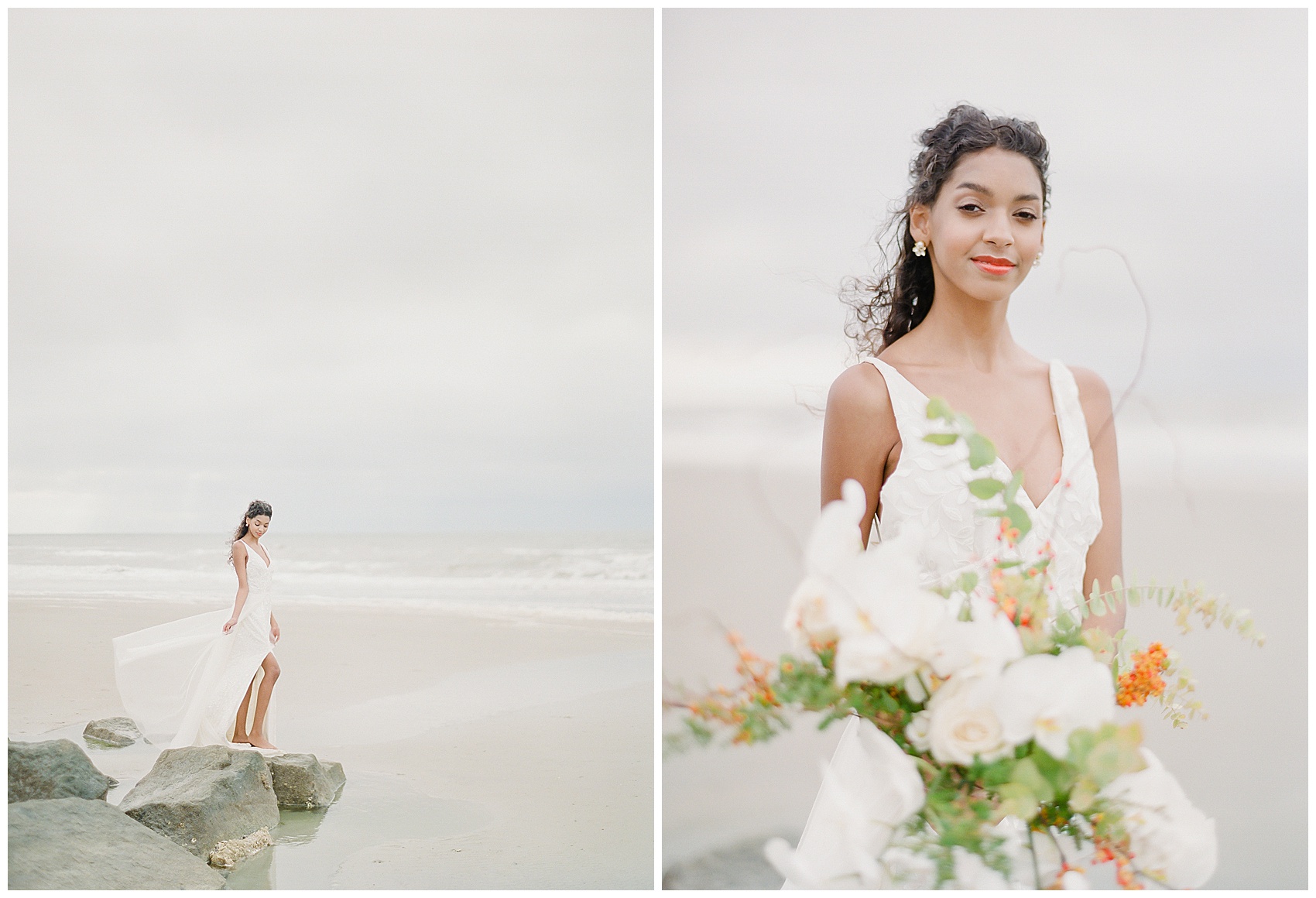 gloomy folly beach wedding florals