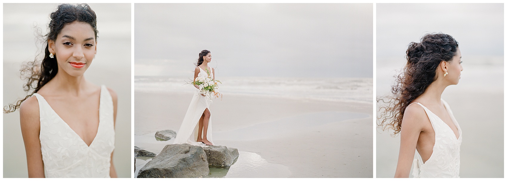 Folly Beach Wedding Bridals with a beautiful orchid bouquet