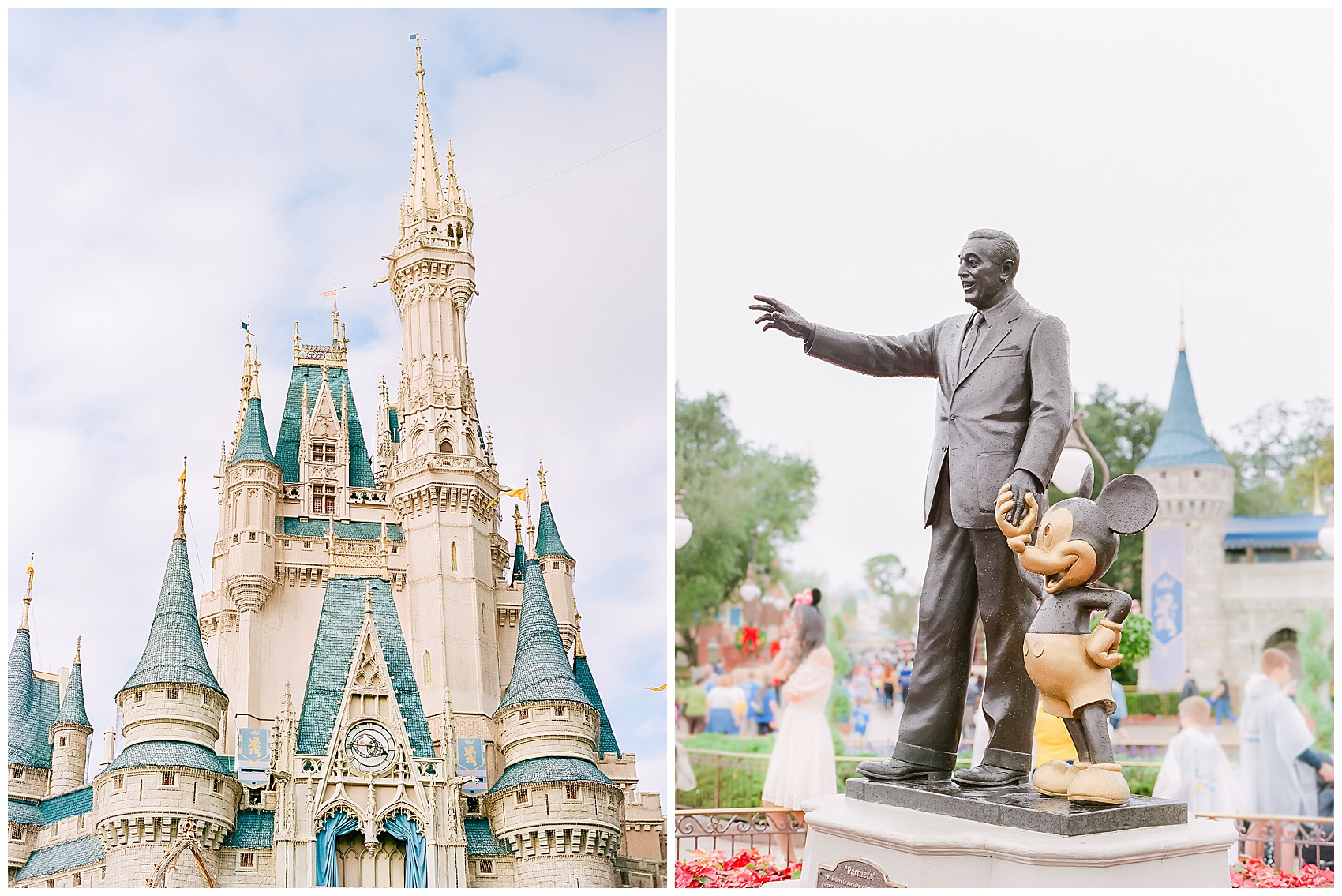 Walt and Cinderella's castle at DisneyWorld | Disney wedding photographer