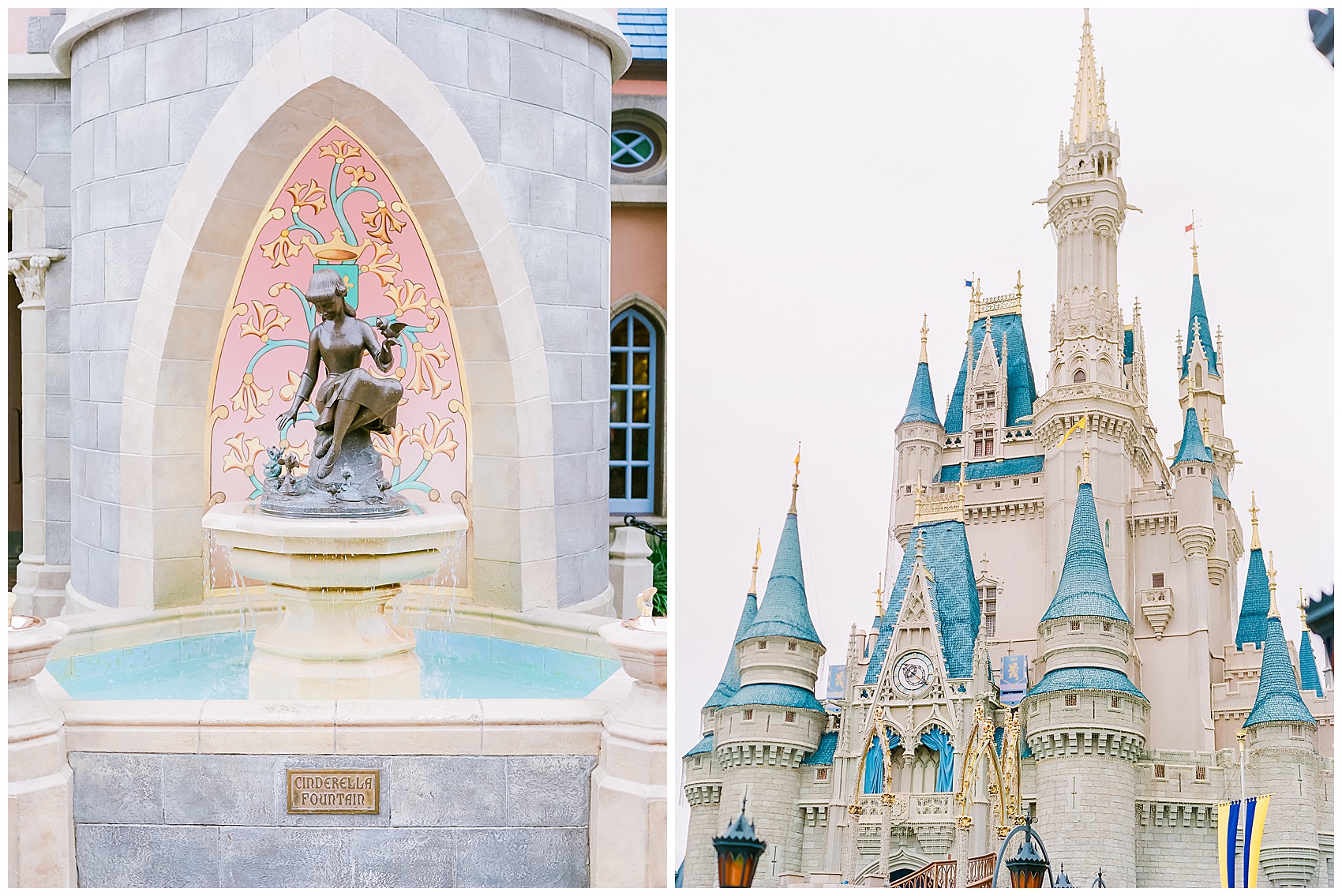 Cinderella's foutain at DisneyWorld | Disney wedding photographer