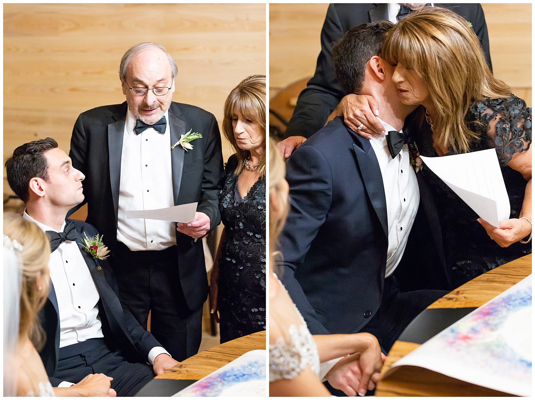 bride's parents hug the groom at a charleston wedding