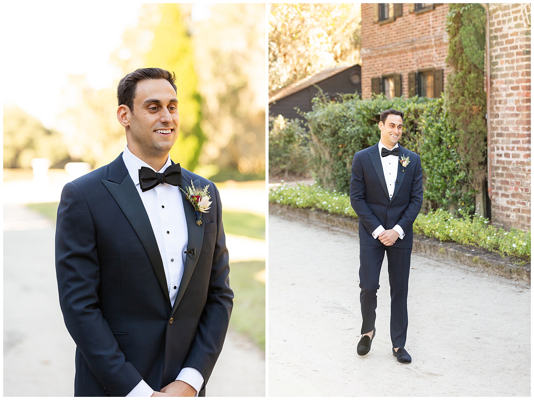 fall wedding at middleton place groom first look